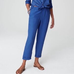 J Jill Love Linen Rolled Cuff Straight Leg Pant Size L AMALFICOAST Blue Coastal